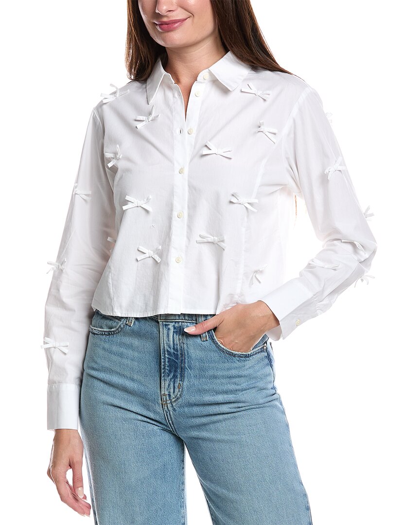Cece Cropped Button-up Shirt In White