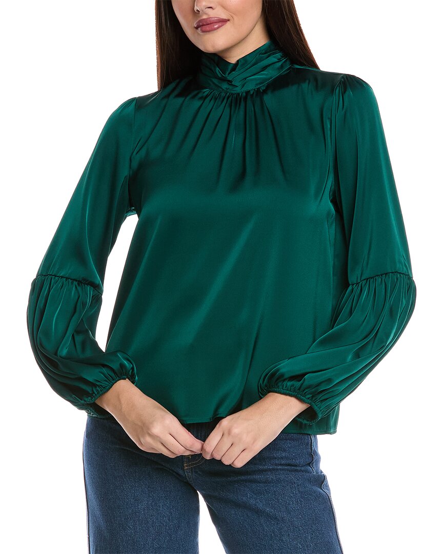 Cece Mock Neck Blouson Sleeve Blouse In Green