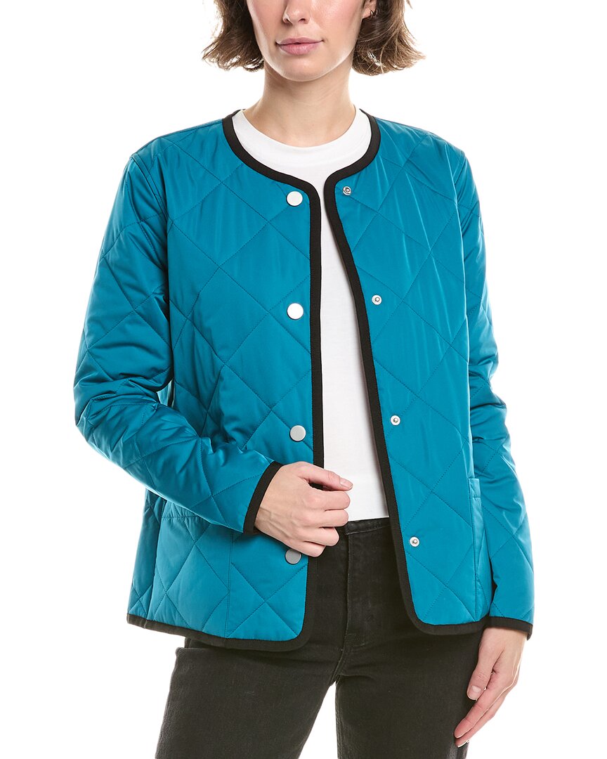 Jane Post Short Reversible Collarless Quilted Coat In Blue