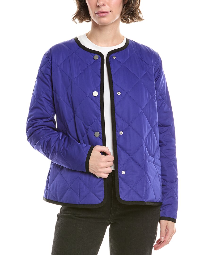 Jane Post Short Reversible Collarless Quilted Coat In Blue