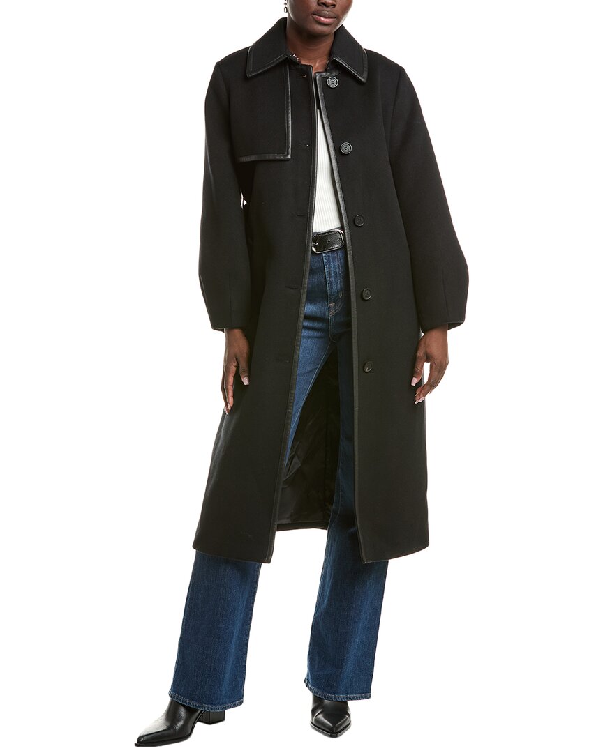 Mackage Zeva Leather-trim Wool Trench Coat In Black