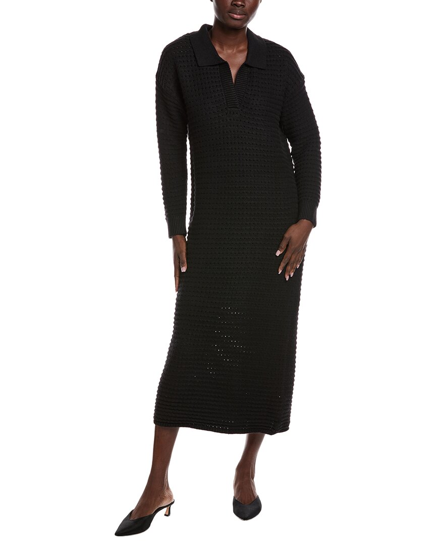 525 America Raya Pointelle Polo Sweaterdress In Black