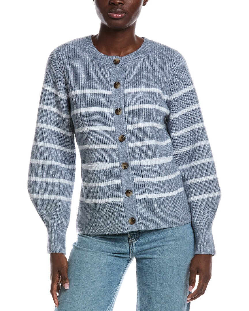 525 America Josie Structured Stripe Cardigan In Blue