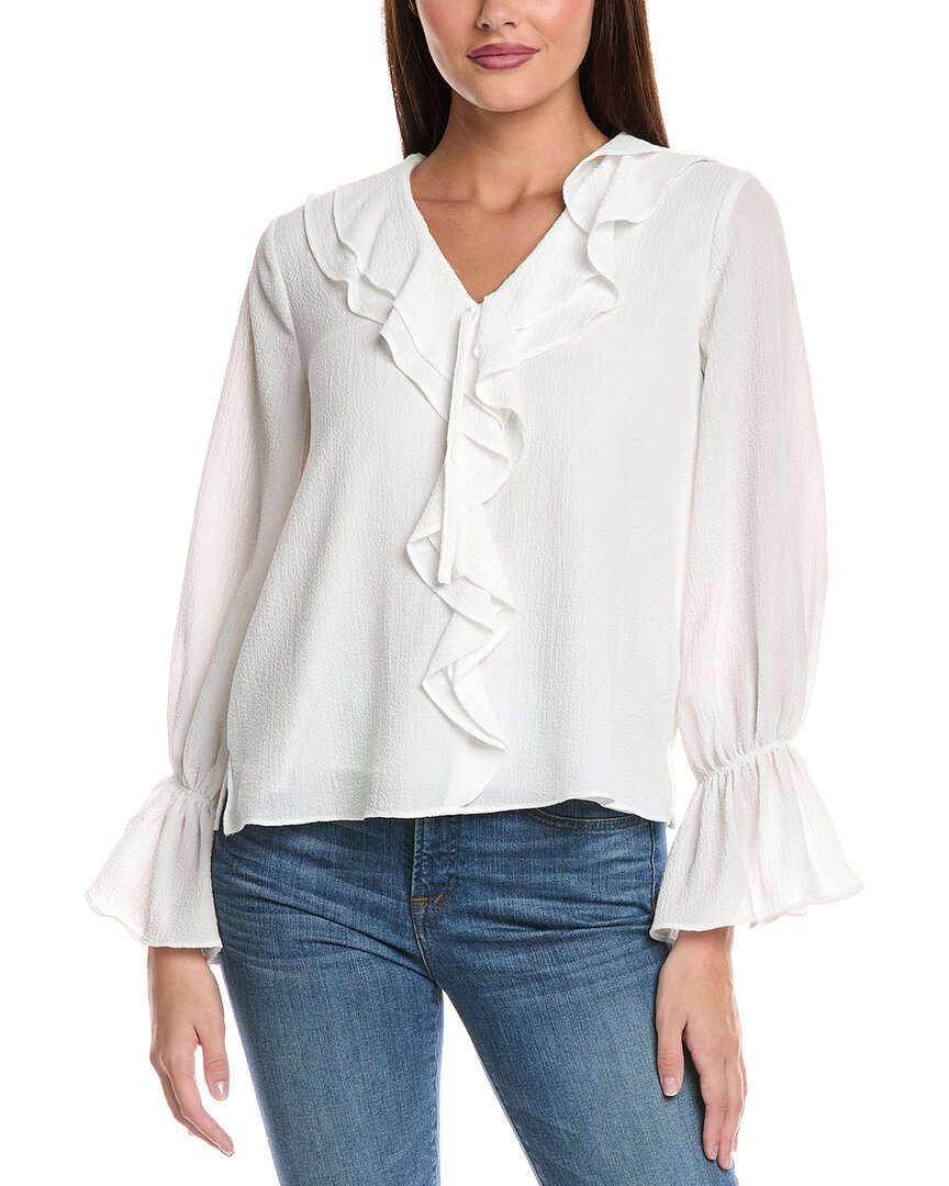 Vince Camuto Ruffle Detail Textured Top In White