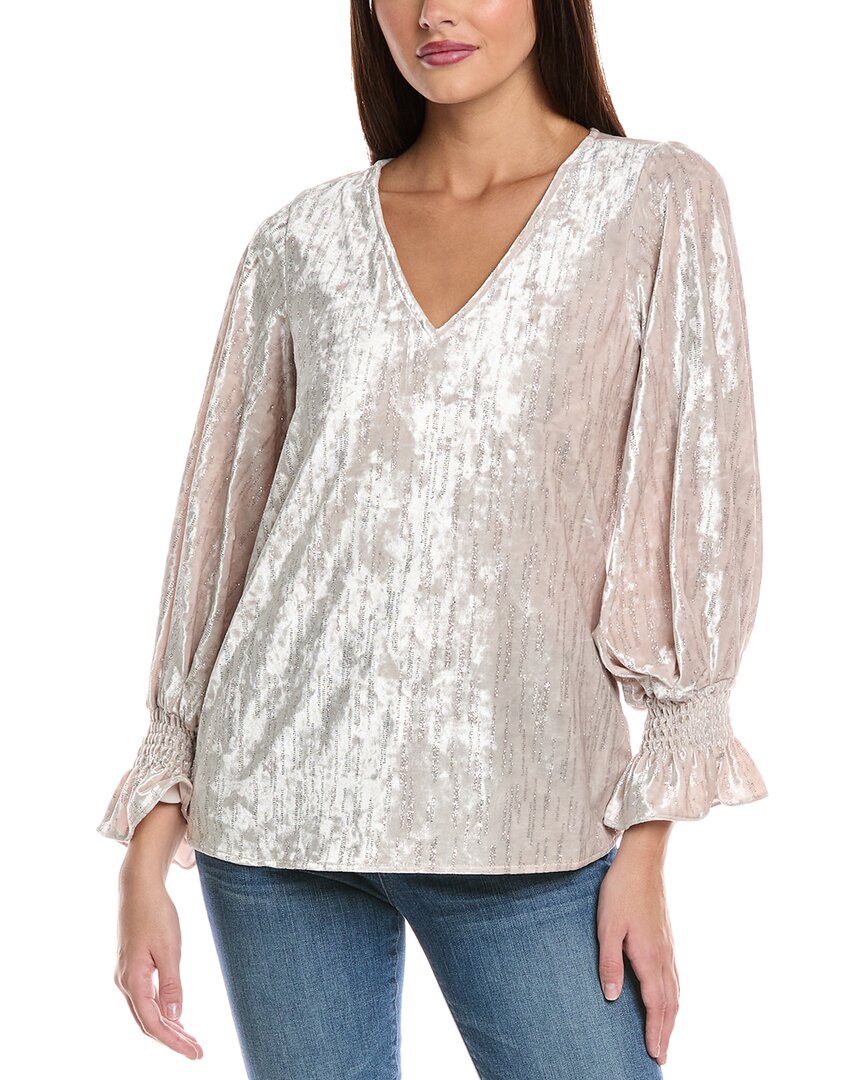 Vince Camuto Velvet Glitter Blouse In White