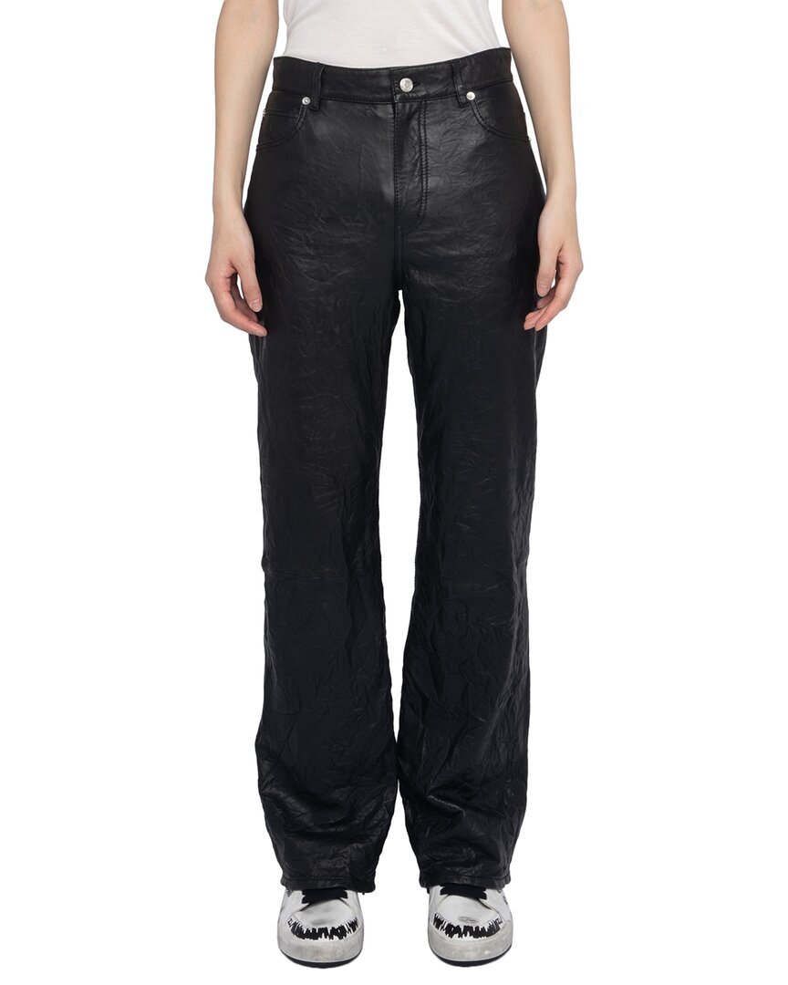 Zadig & Voltaire Evy Crinkled Leather Trousers In Black