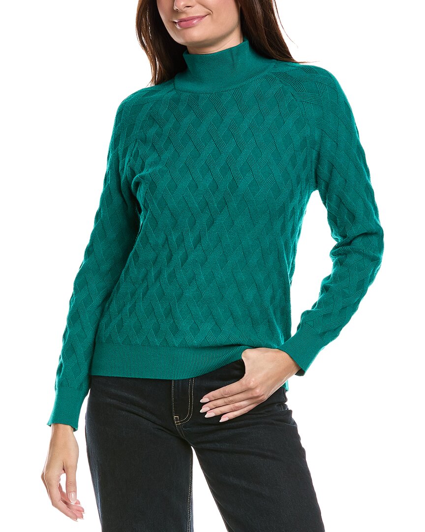 Rain + Rose Lattice Stitch Mock Neck Sweater In Green