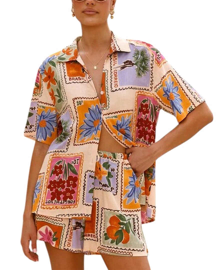 Esea 2pc Linen-blend Shirt & Short Set In Neutral