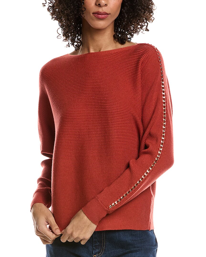 T Tahari Chain Trim Dolman Sweater In Brown
