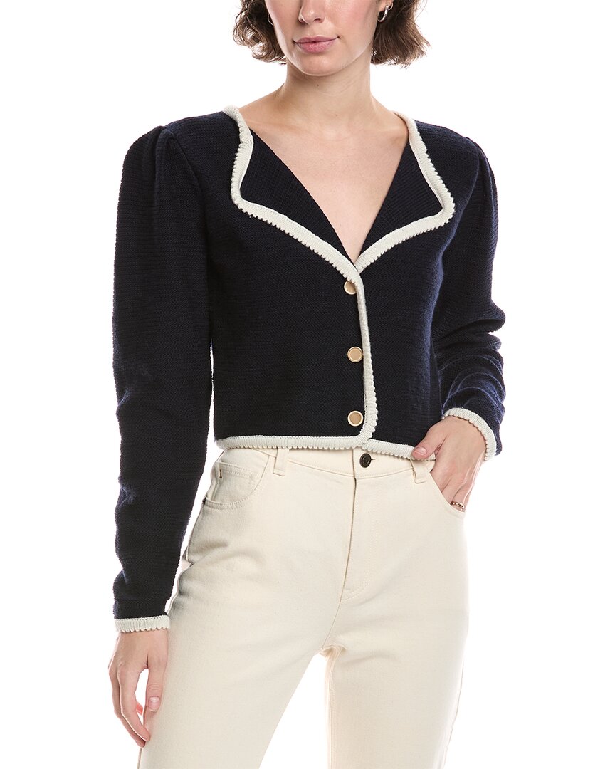 Frame Corded Cardi Knitted Wool And Cotton Top In Blue