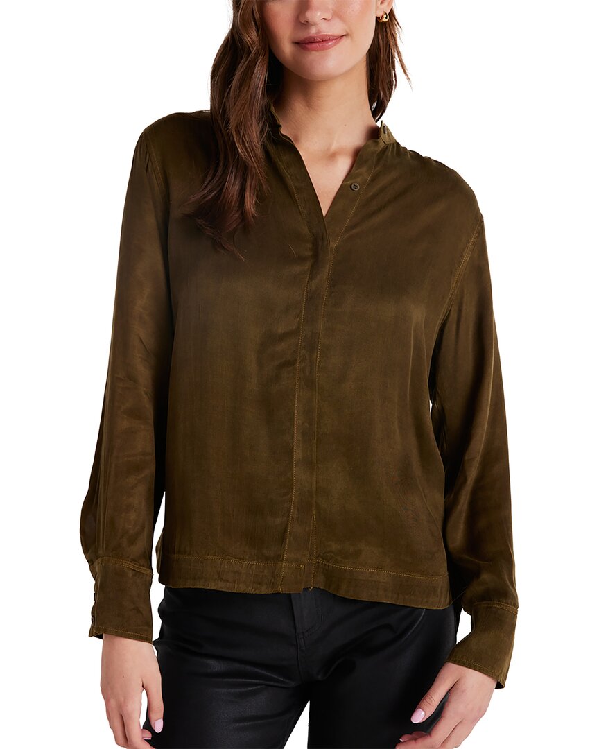 Bella Dahl Mandarin Collar Button Down Shirt In Autumn Olive In Green