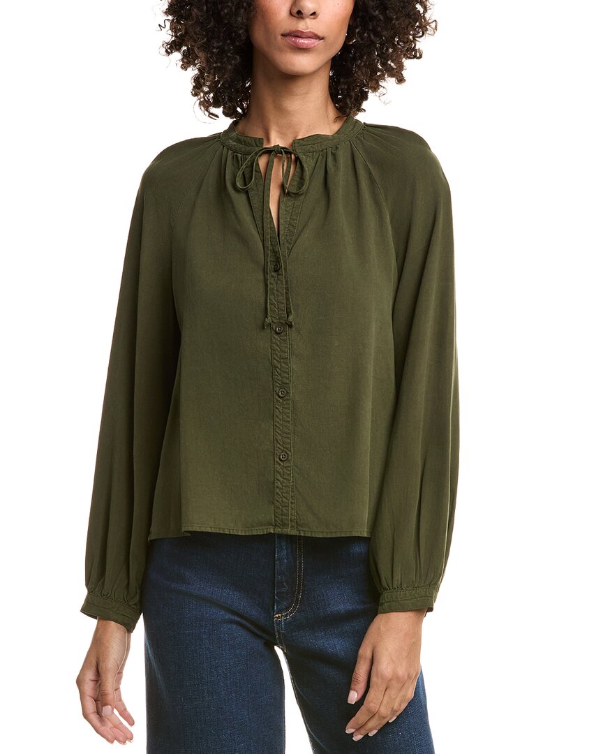 Bella Dahl Full Sleeve Raglan Button Down Blouse In Green
