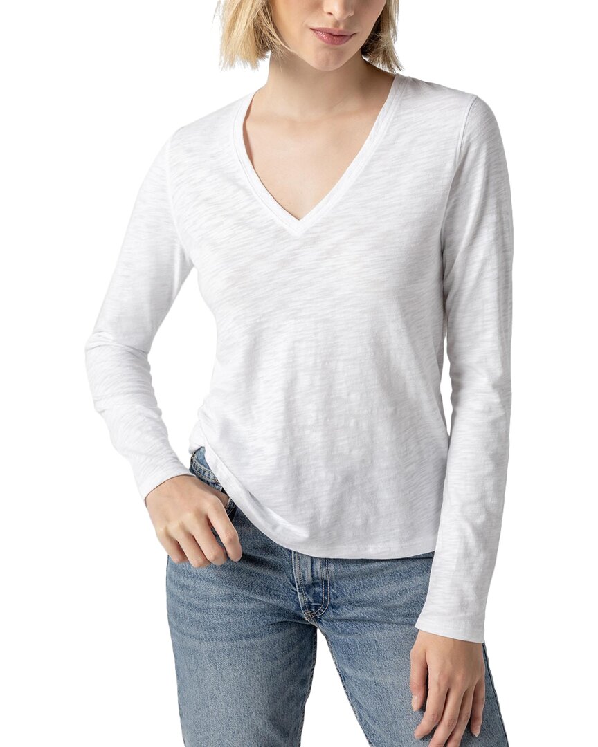 Lilla P Long Sleeve V-neck Top In White In White