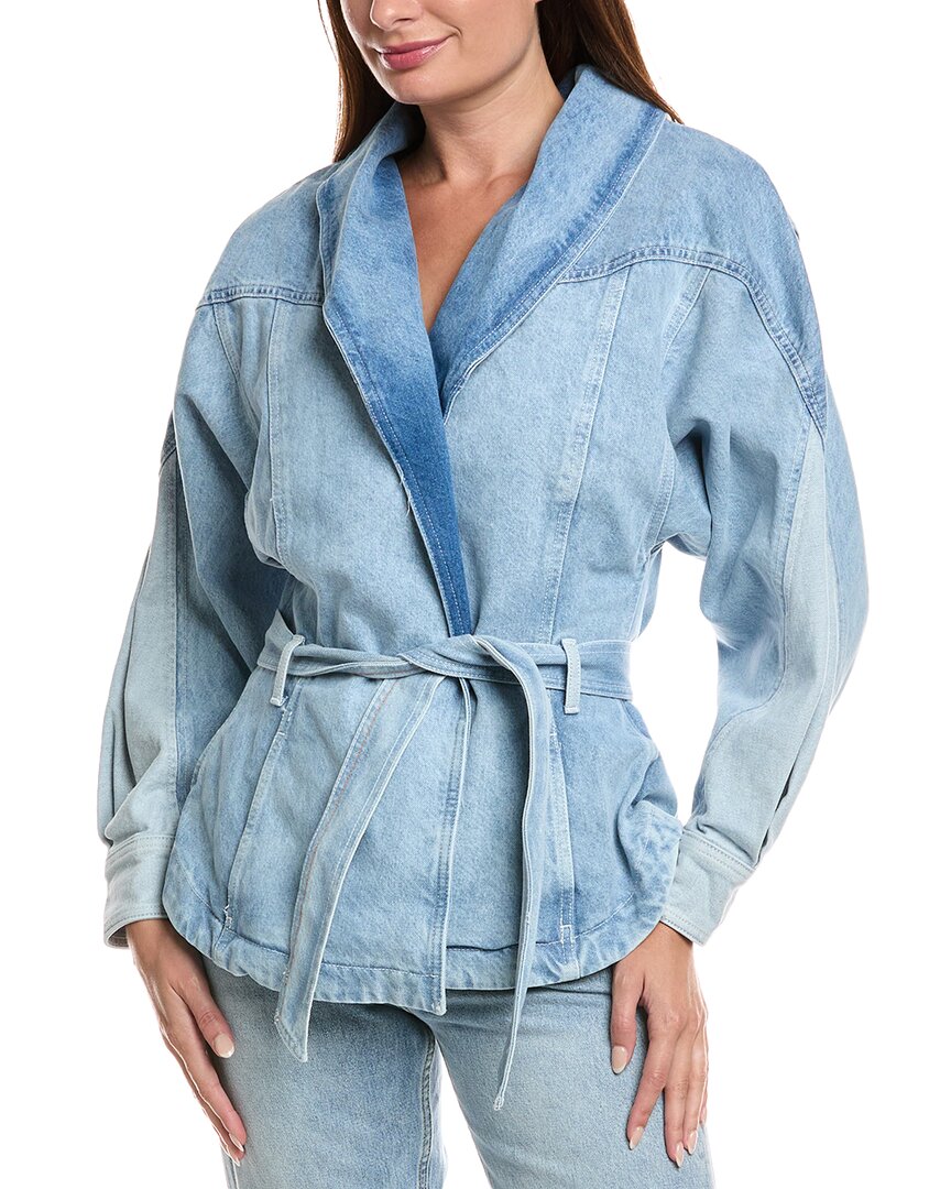Hugo Boss Peplum-hem Jacket In Blue Rigid Denim With Belt In Blue
