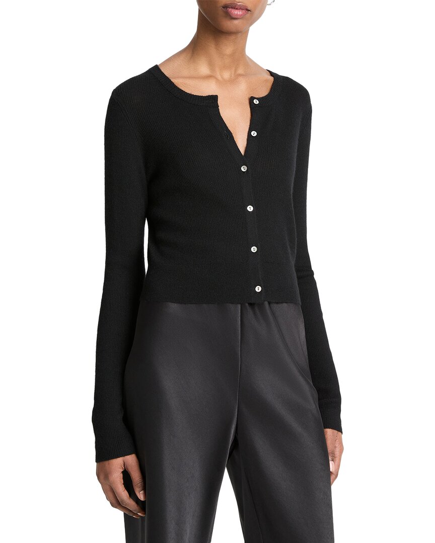 Vince Slim Rib Shell Button Cashmere & Silk-blend Cardigan In Black