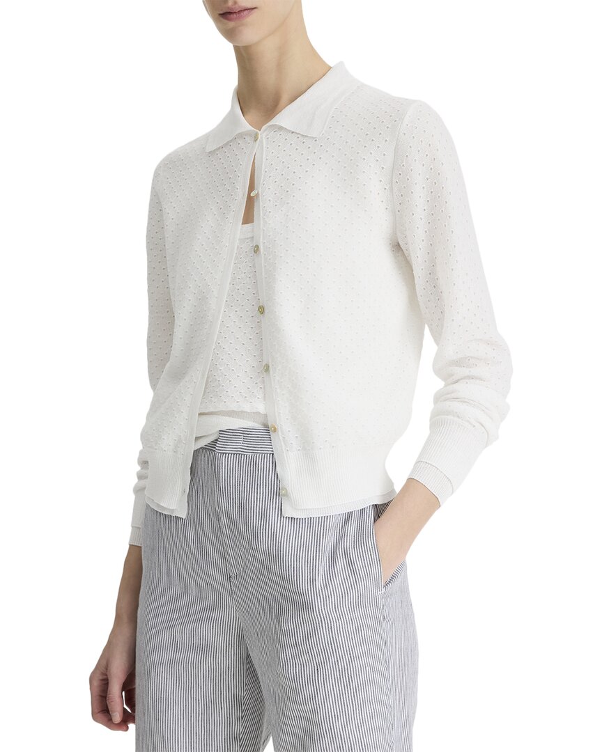 Vince Double Layer Organic Cotton Blend Cardigan In White