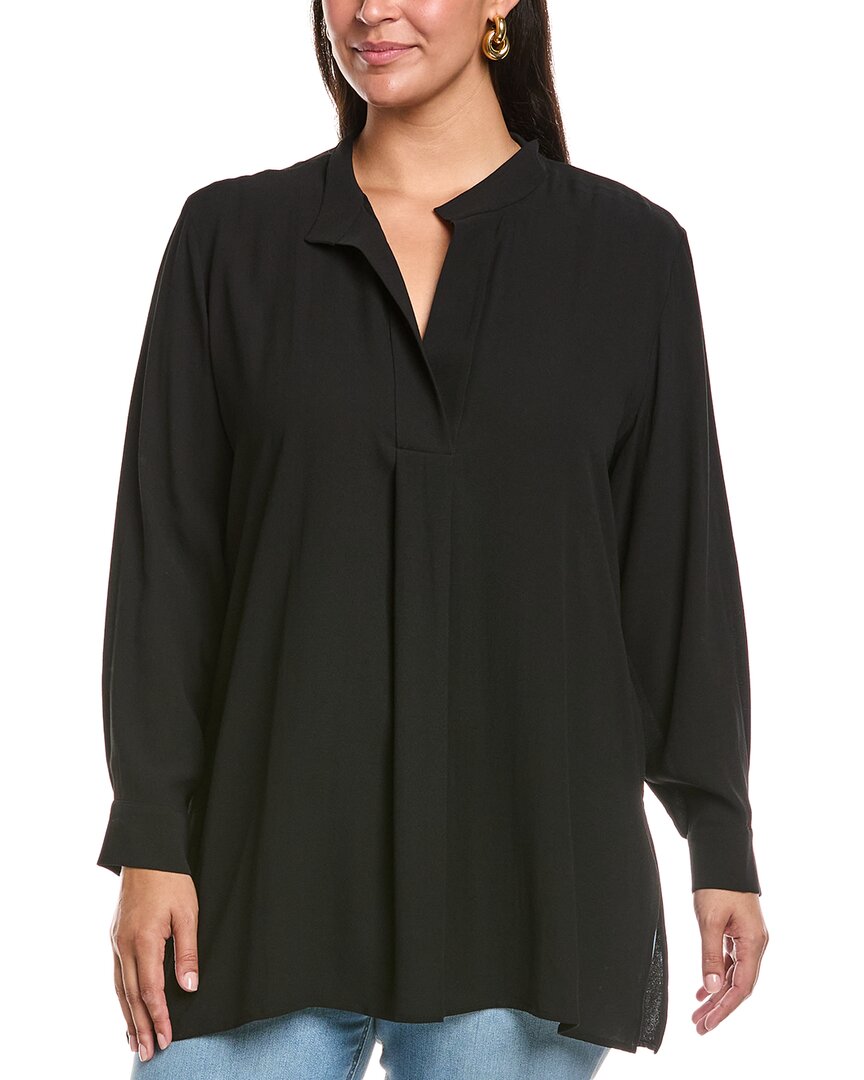 Eileen Fisher Plus Stand Collar Silk Tunic In Black