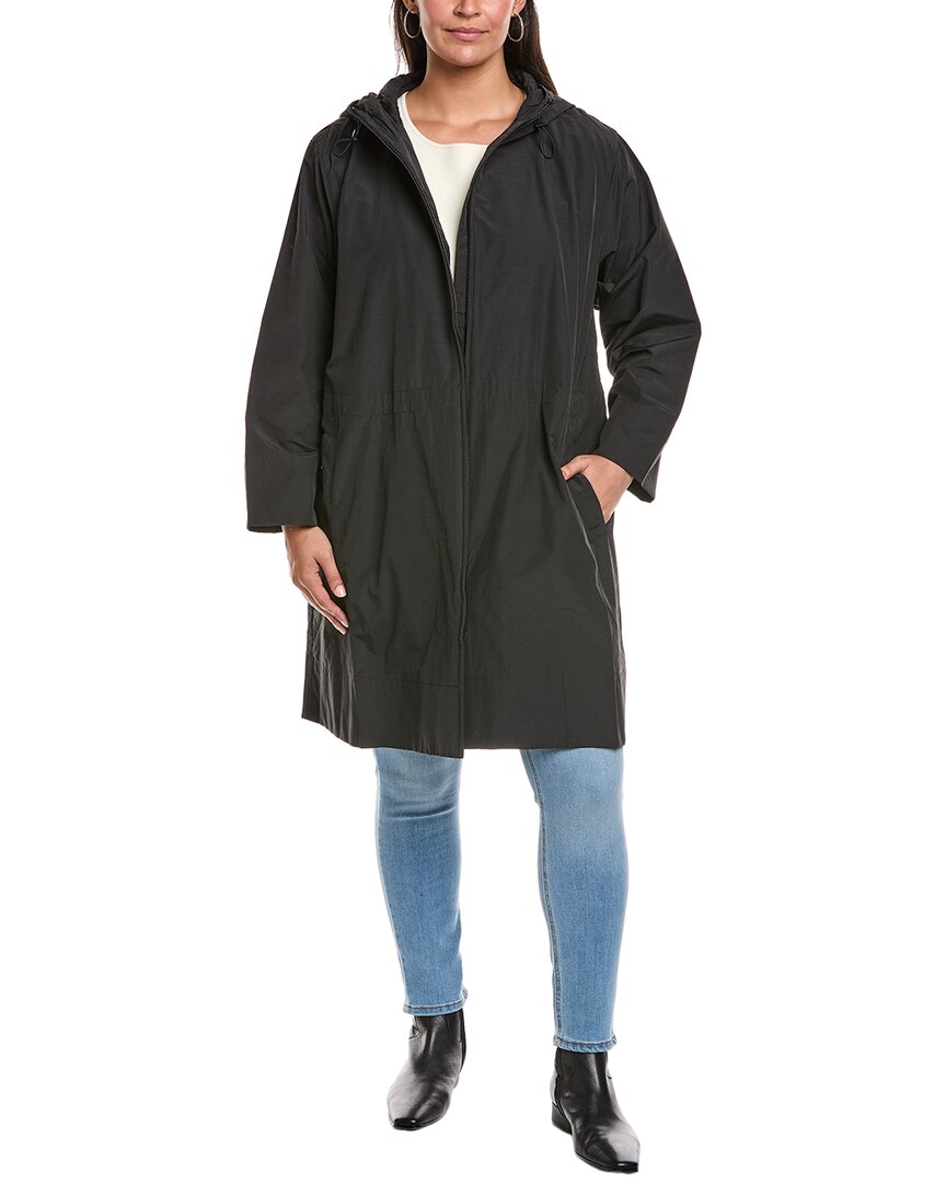 Eileen Fisher Plus Hooded Coat In Black
