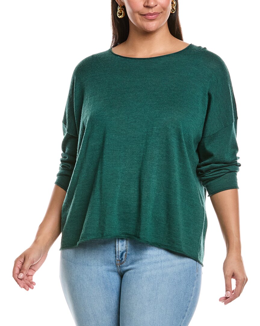 Eileen Fisher Plus Wool Box Top In Green