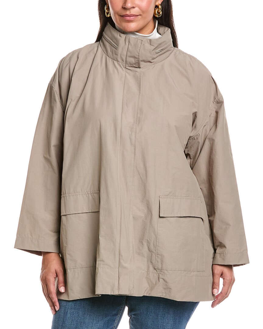 Eileen Fisher Plus Stand Collar Coat In Neutral