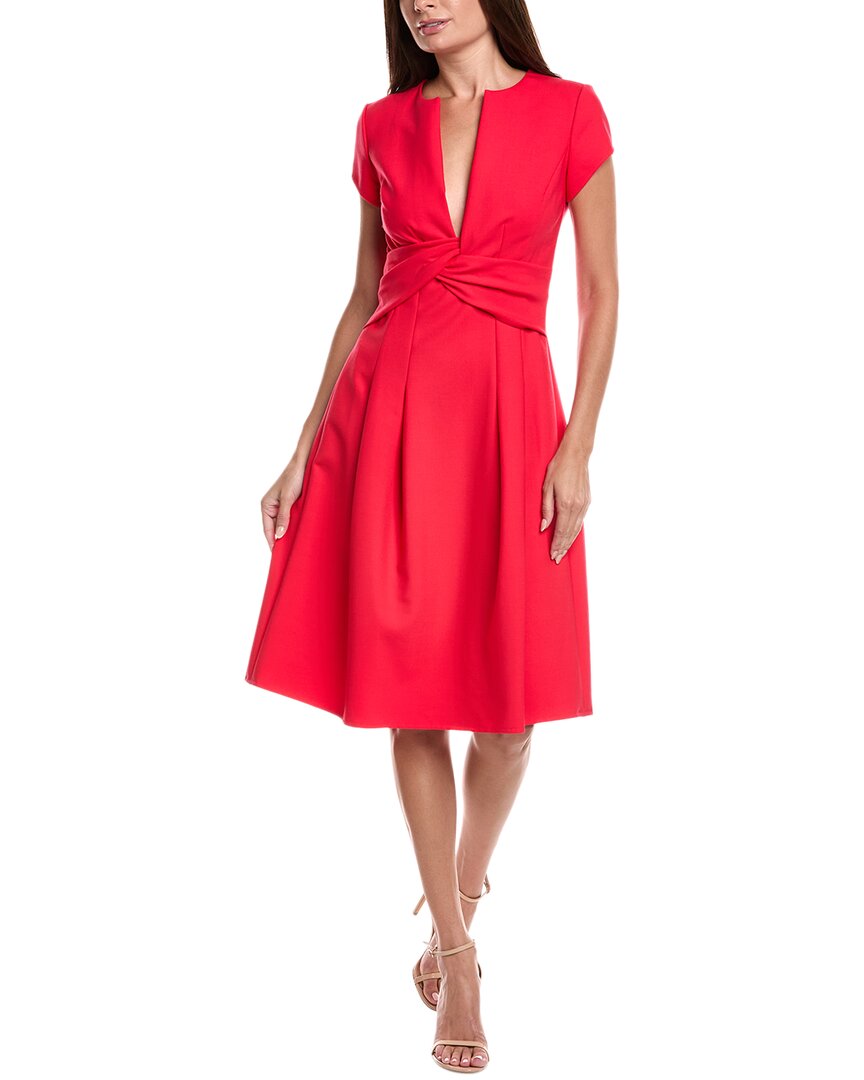 Oscar De La Renta Twisted Front Midi Dress In Red