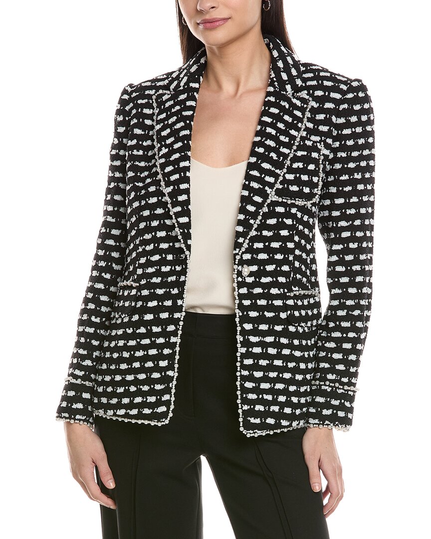 Elie Tahari Pearl Trim Wool-blend Blazer In Black