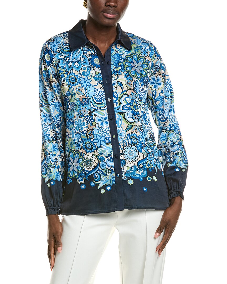 T Tahari Garden Bloom Button Down Blouse In Black