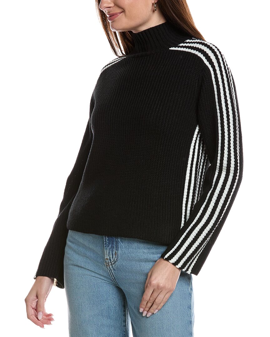 Theo And Spence Striped Sleeve Turtleneck Sweater In Black