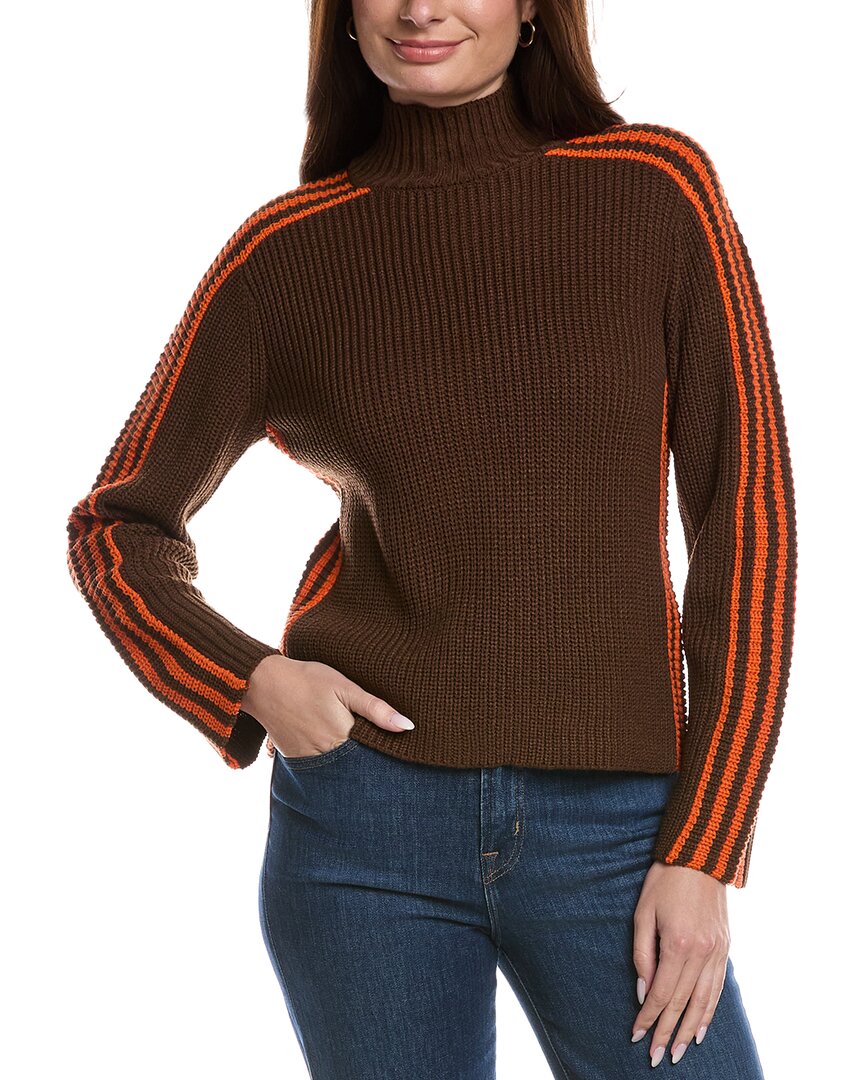 Theo And Spence Striped Sleeve Turtleneck Sweater In Brown