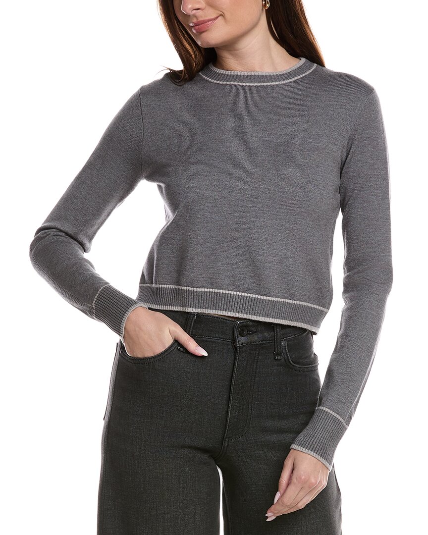 Theo And Spence Stripe Trim Cropped Crewneck Sweater In Gray