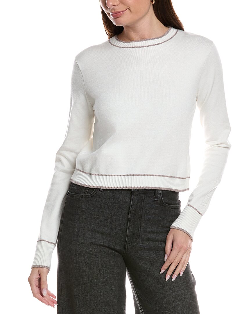 Theo And Spence Stripe Trim Cropped Crewneck Sweater In White
