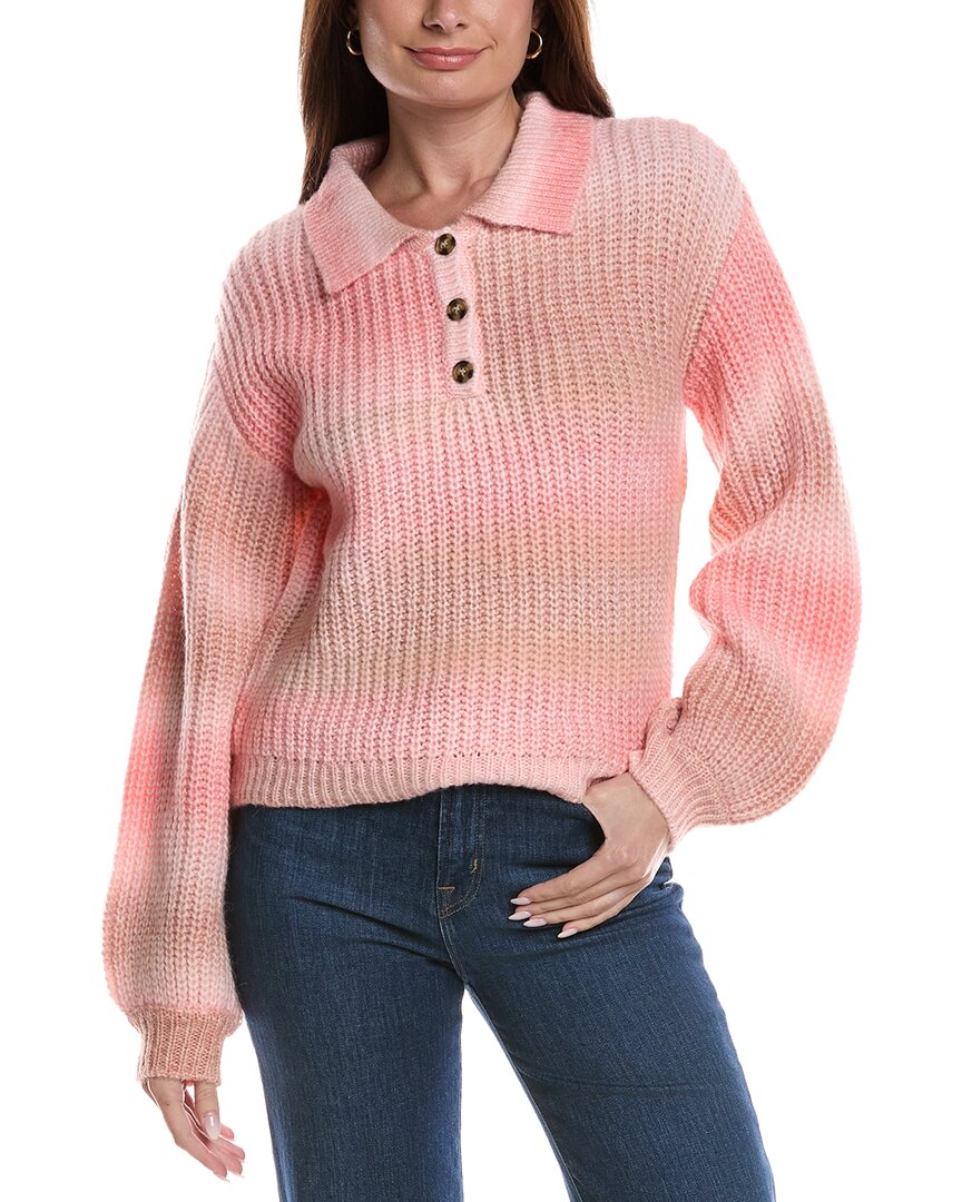 Theo And Spence Cozy Space-dye Henley Sweater In Pink