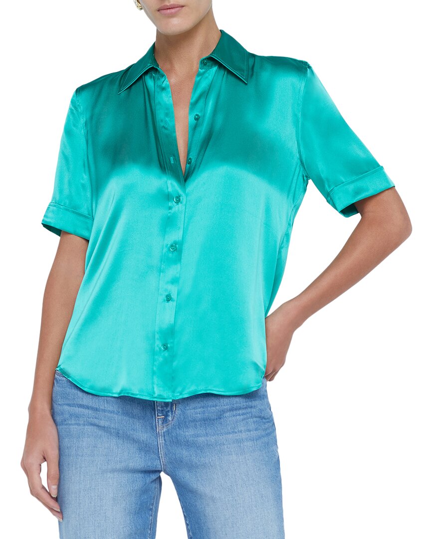 L'agence Ellah Short Sleeve Blouse In Bright Seafoam In Green