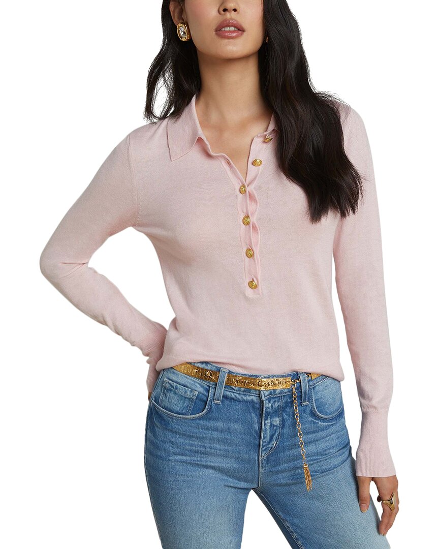 L Agence L'agence Sterling Collared Silk-blend Sweater In Pink