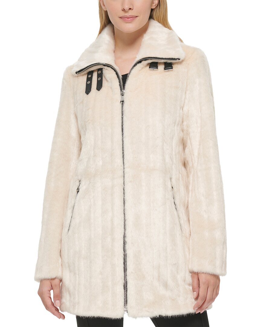 Karl Lagerfeld Stripe Zip Front Coat In Pink