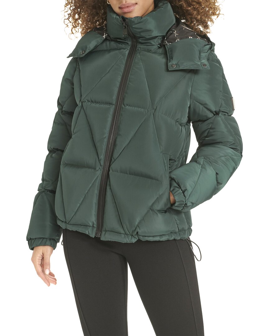 Karl Lagerfeld Diamond Quilted Puffer Coat In Green