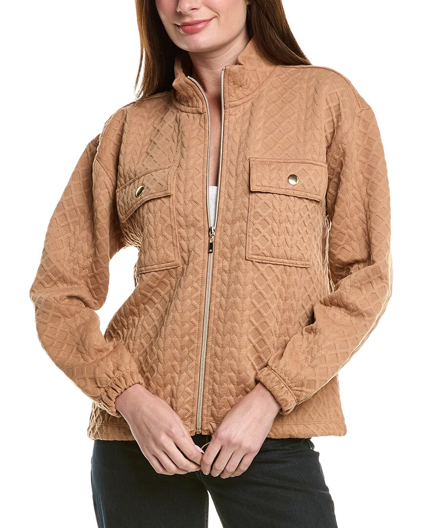 Nanette Lepore Cable Quilted Cardigan In Brown