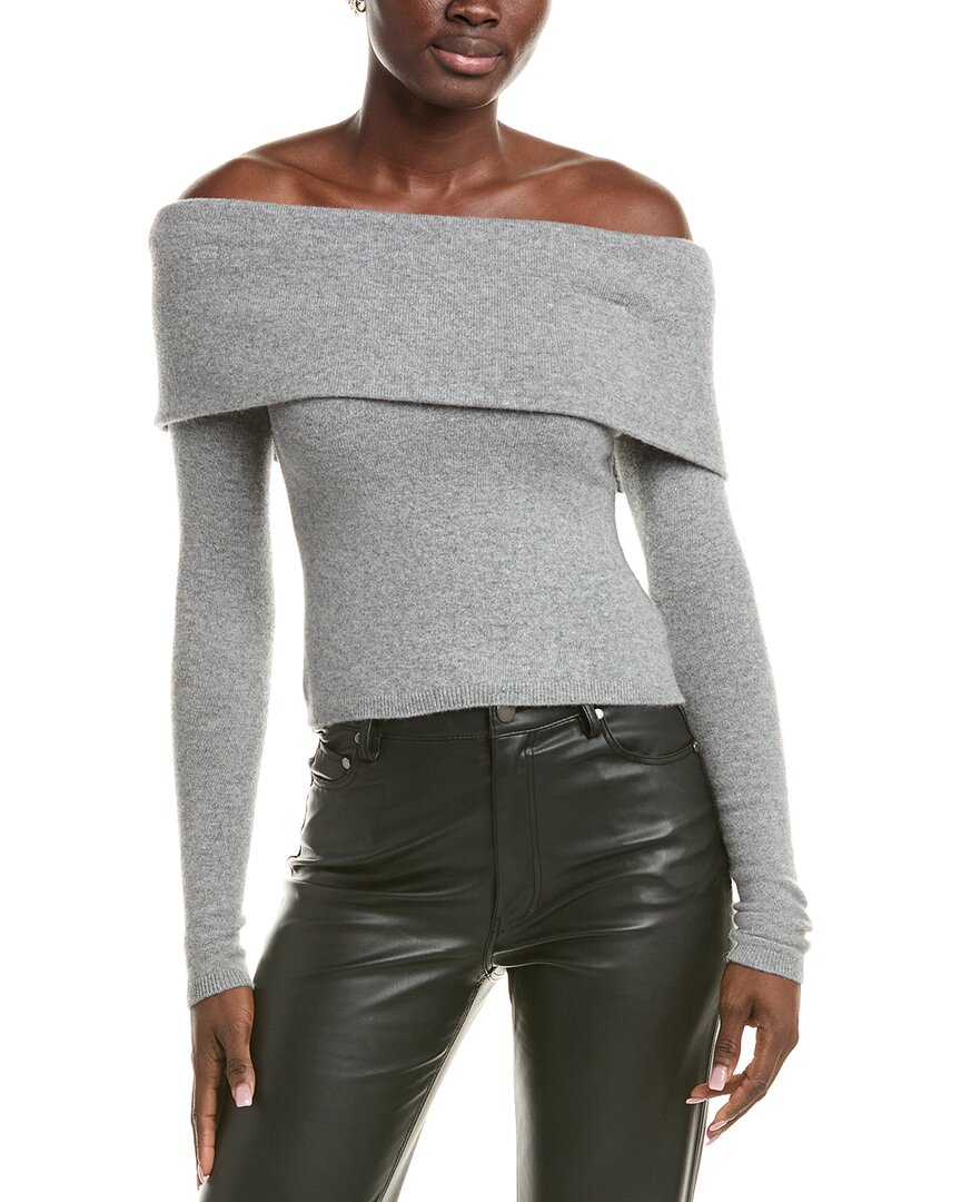 Alice And Olivia Coretta Ribbed Off-shoulder Sweater In Gray