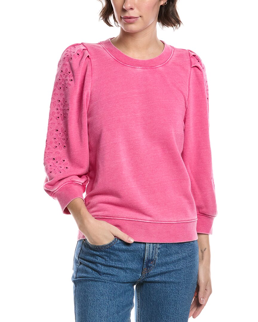 Splendid Rory Embroidered Eyelet Sleeve Sweatshirt In Pink