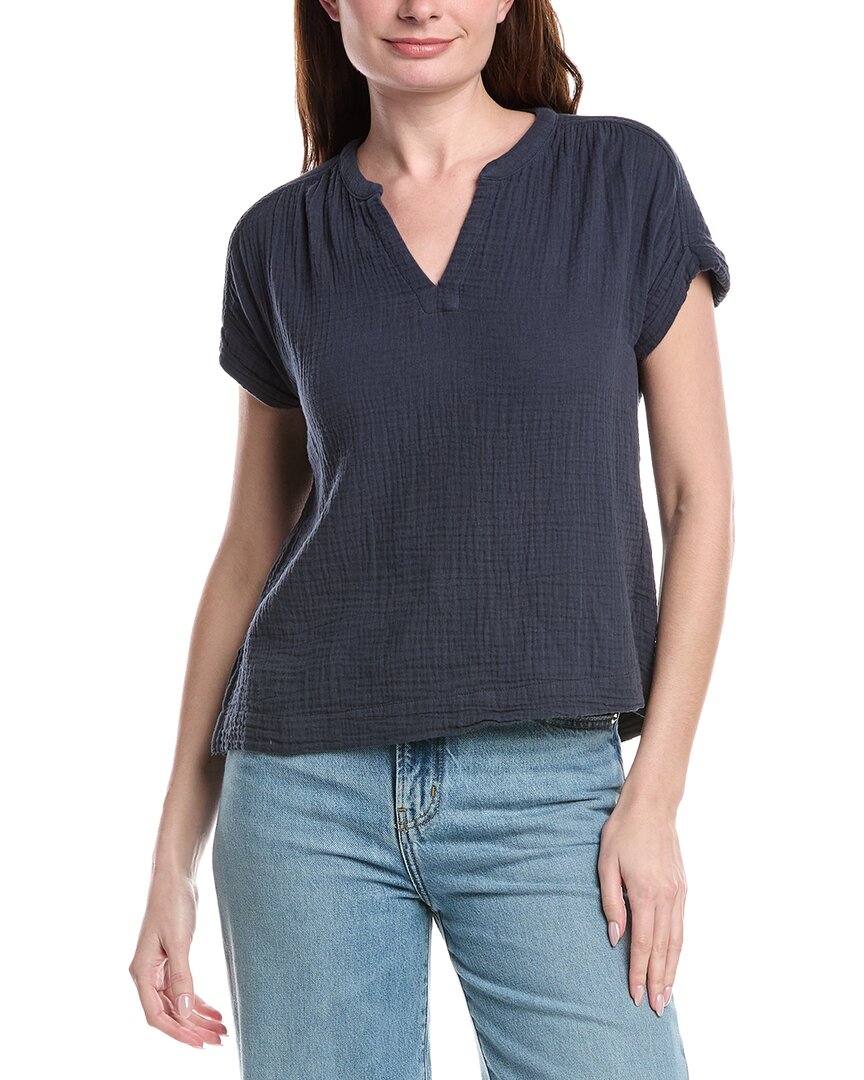 Splendid Saint Tropez Gauze Blouse In Navy