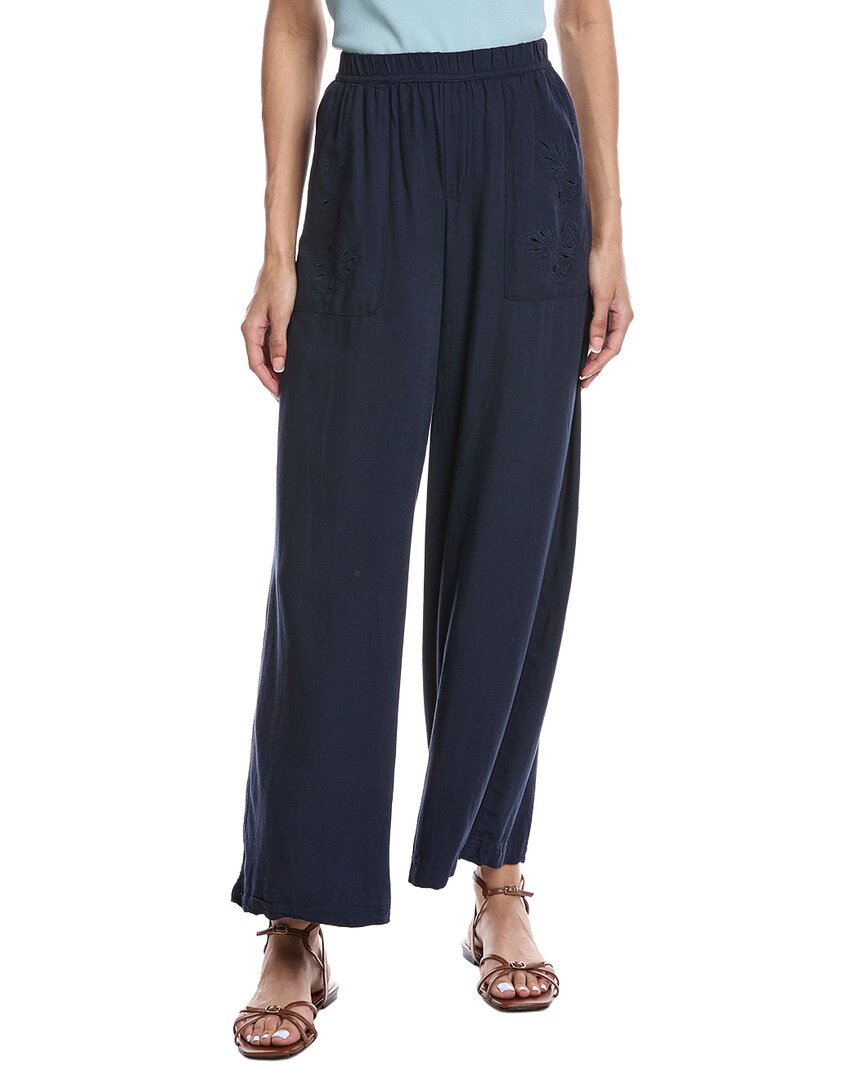 Splendid Cayden Embroidered Linen-blend Pant In Navy