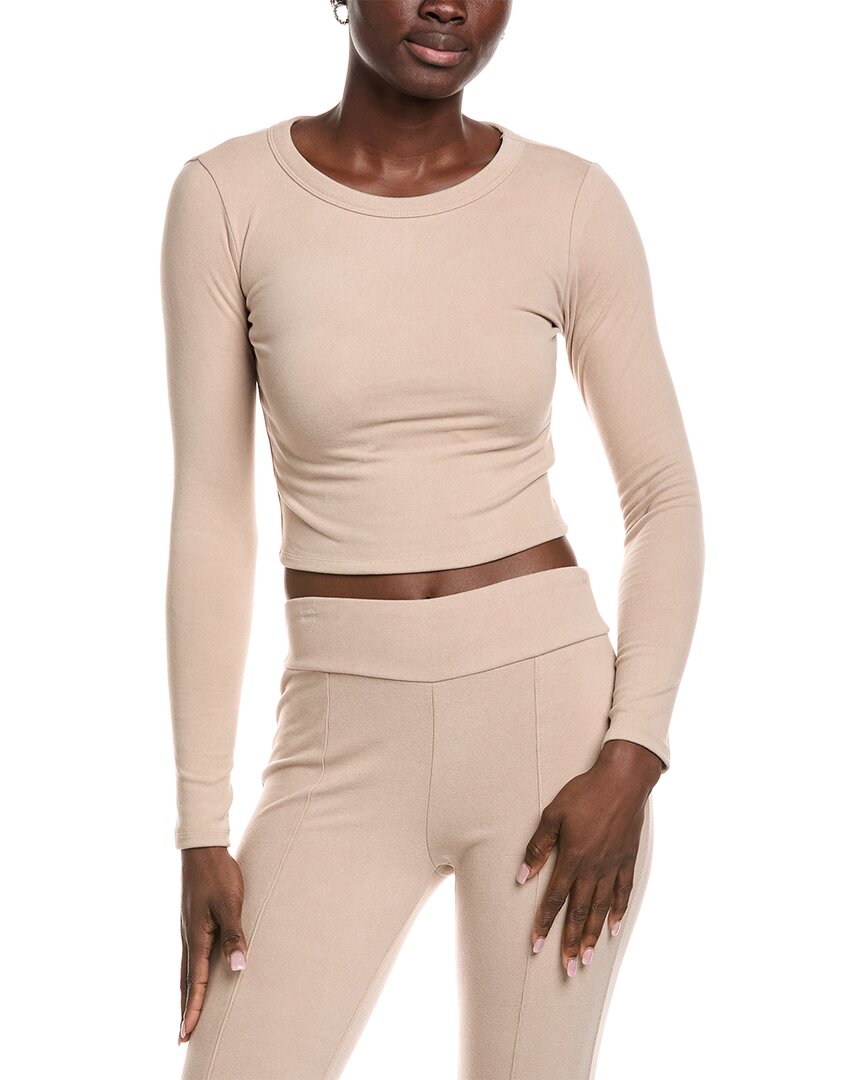 Brook + Lynn Brushed Cropped T-shirt In Brown