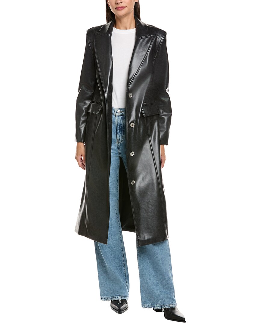 Apparis Lauren Recycled Polyester Faux Leather Overcoat In Black