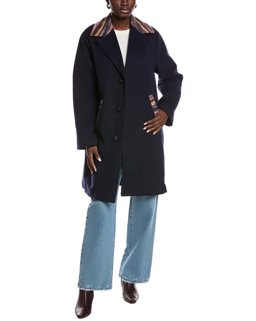 M Missoni Wool-blend Overcoat In Blue