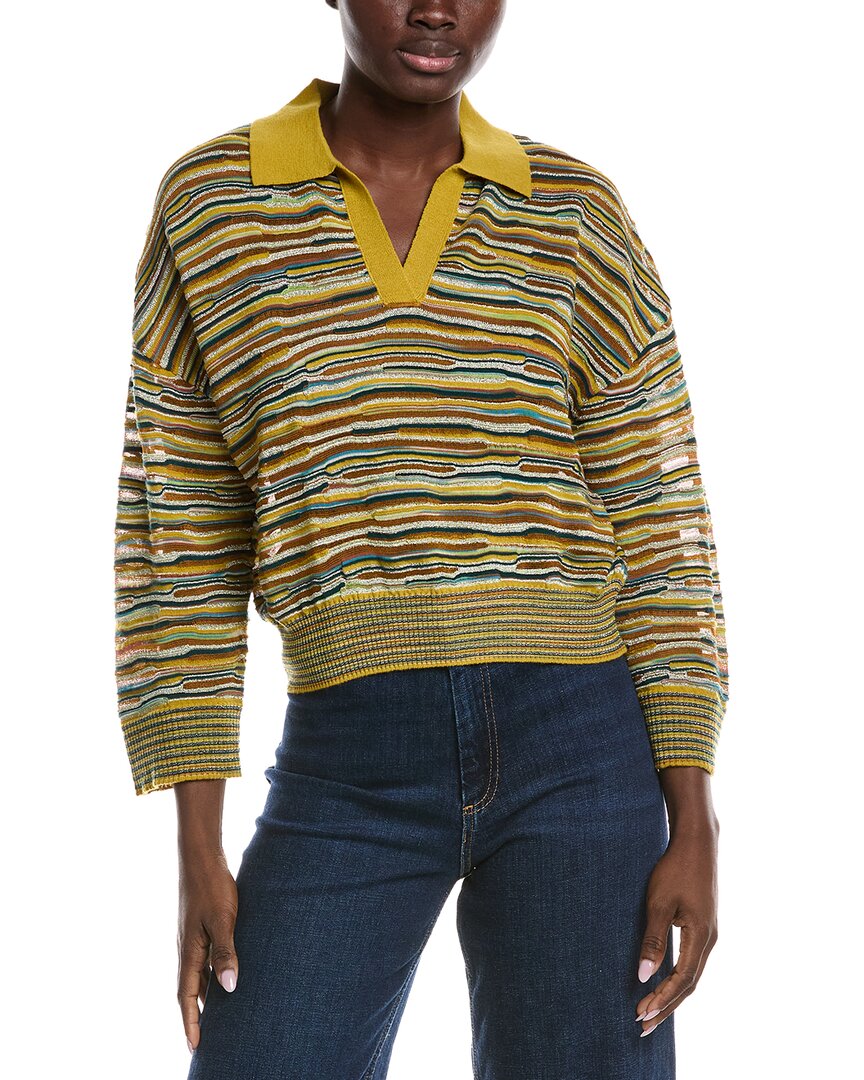M Missoni Textured Wool-blend Polo Sweater In Yellow