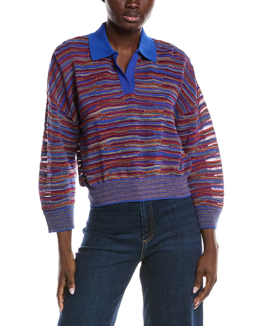 M Missoni Textured Wool-blend Polo Sweater In Blue