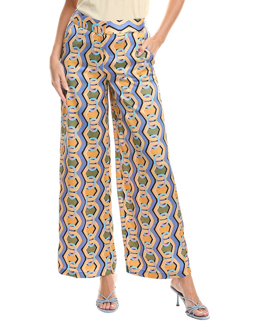 Tahari Asl Geo Print Wide Leg Satin Pants In Purple