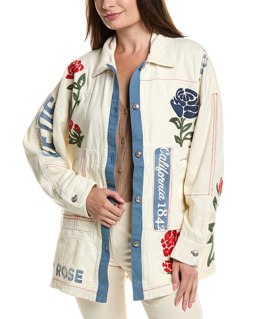 Free People Field Of Roses Embroidered Denim Jacket In White