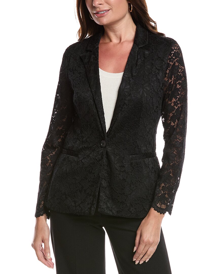 Gracia Floral Lace Layover Blazer In Black