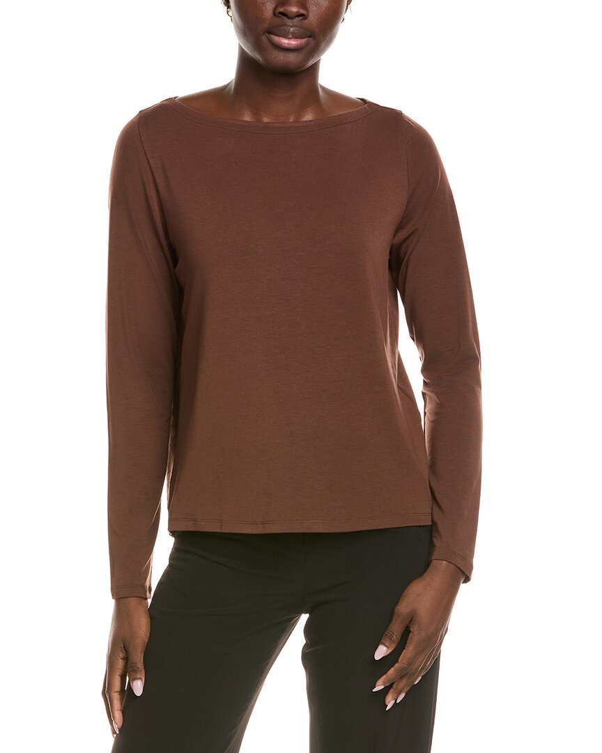 Eileen Fisher Bateau Neck Top In Brown